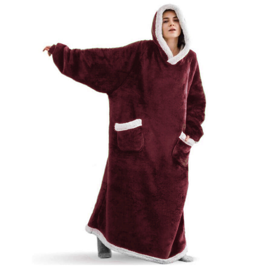 Extra-Long Oversized Hooded Blanket with Sherpa Trim