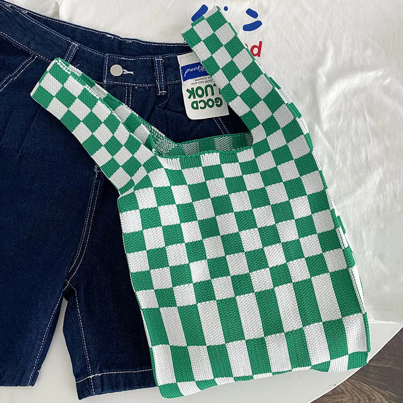 Ivy Knit Checkered Tote Bag