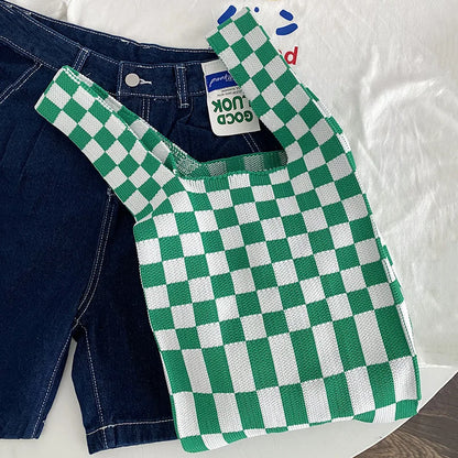 Ivy Knit Checkered Tote Bag