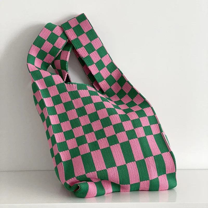 Ivy Knit Checkered Tote Bag