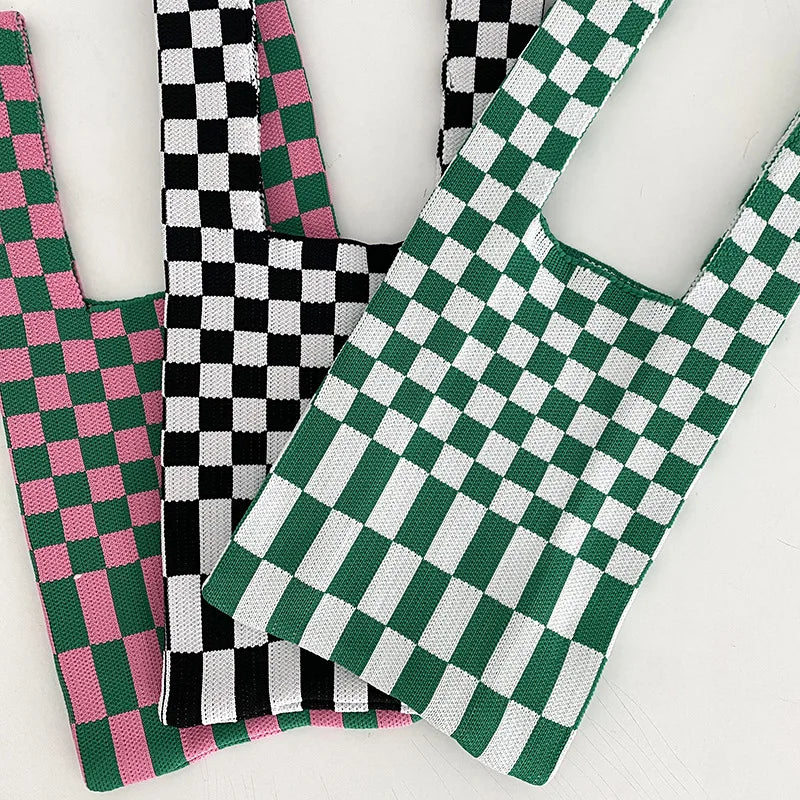 Ivy Knit Checkered Tote Bag
