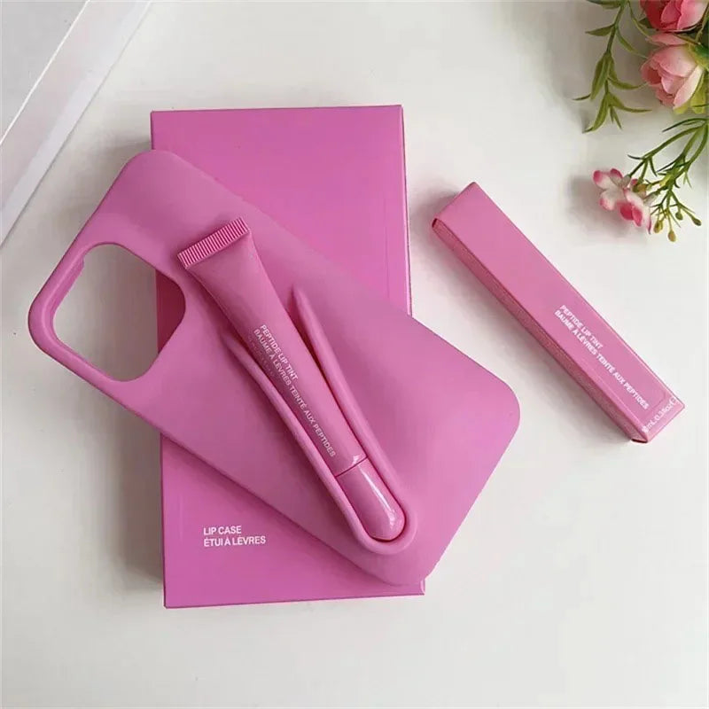 Pink Rhode lip care set with case on a white background