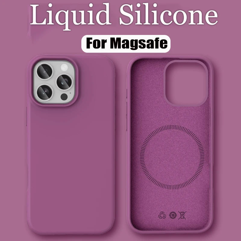 Luxury Liquid Silicone Magsafe Phone Case Iphone 17 16 Plus 15 14 13 12 Pro Max 16e Wireless