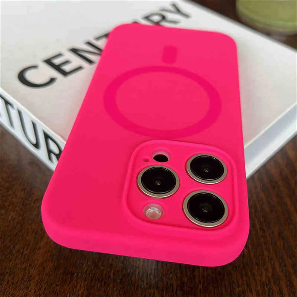 Luxury Fluorescence Bright Color Magnetic Liquid Silicone Magsafe Case Iphone 17 Air 16 15 14 13 Pro
