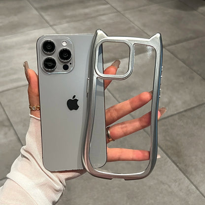 Luxury Plating Soft Silicone Cute Cat Ears Armor Bumper Case Iphone 17 Air 16 15 14 13 12 11 Pro Max