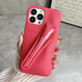 Red phone case with a pen holder and 'ihode' branding held by a hand.