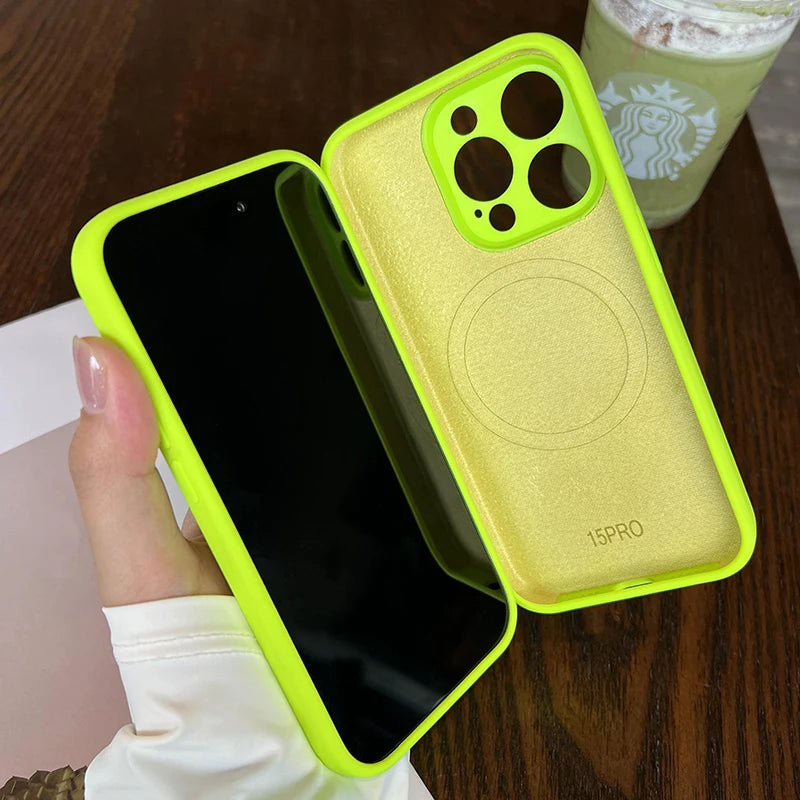 Luxury Fluorescence Bright Color Magnetic Liquid Silicone Magsafe Case Iphone 17 Air 16 15 14 13 Pro