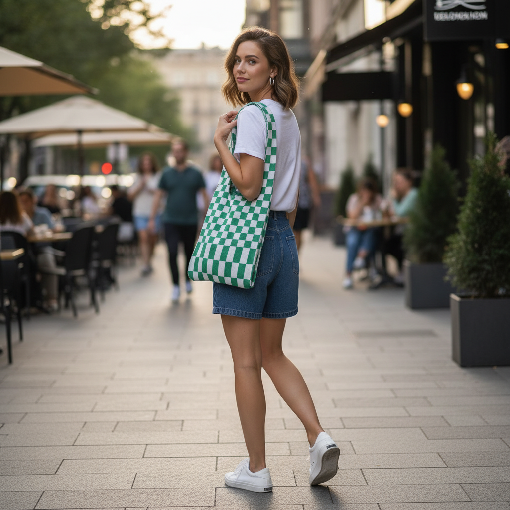 Ivy Knit Checkered Tote Bag