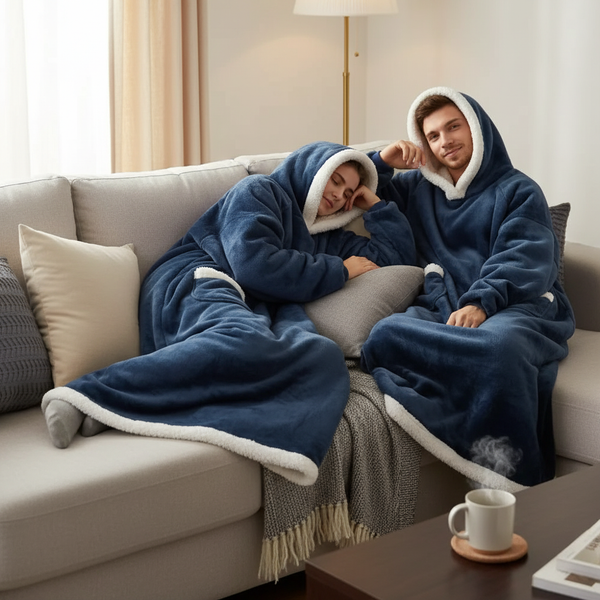 Extra-Long Oversized Hooded Blanket with Sherpa Trim